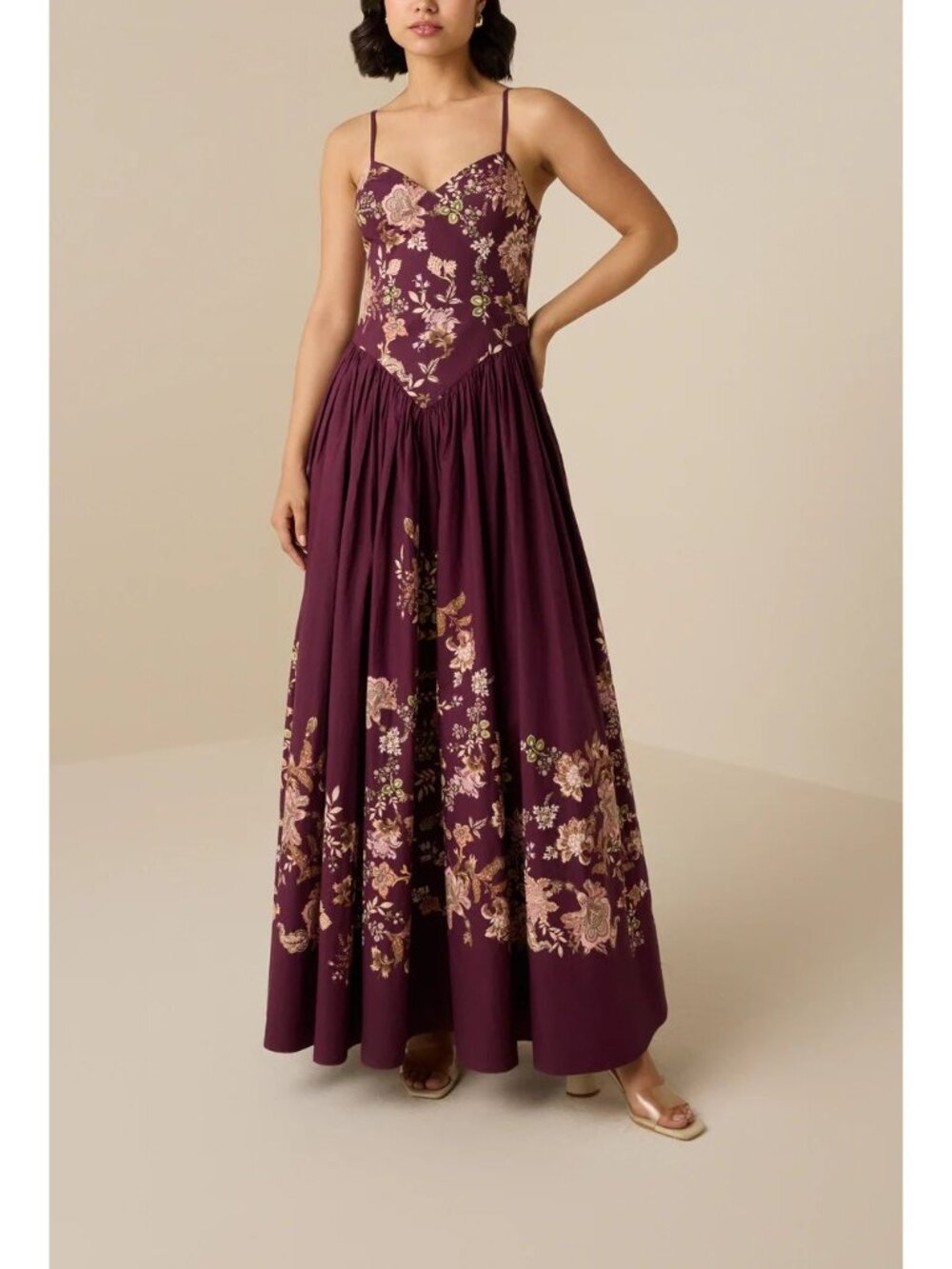 Hemant And Nandita Savi Maxi Dress Burgundy Floral Womens Size Small - Picture 2 of 11